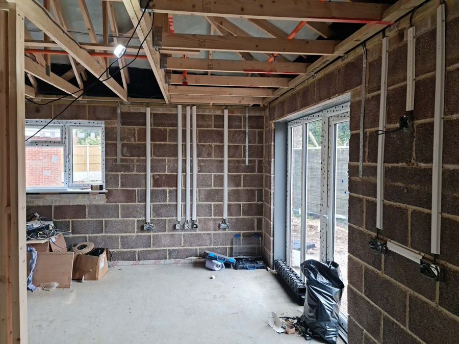 First fix electrical cabling during a house rewire by ElectriciansNearYou
